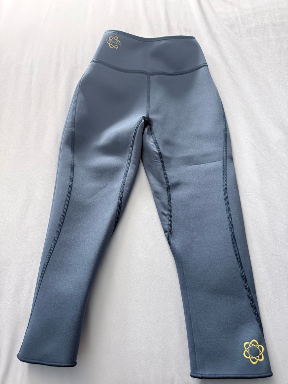 High-Waist Slate Blue Sculpting Leggings with Subtle Logo